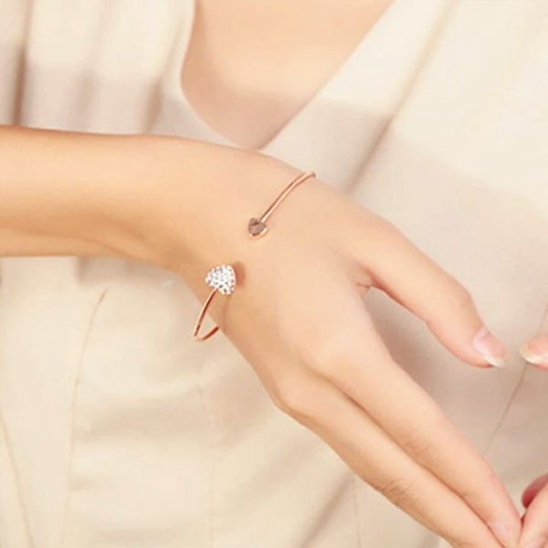 New Fashion Adjustable Crystal Double Heart Open Cuff Bracelet Bangle For Women Jewelry