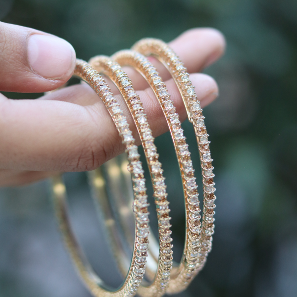 Set of 4 Sparkling Single Layer Crystal Bangles for Women