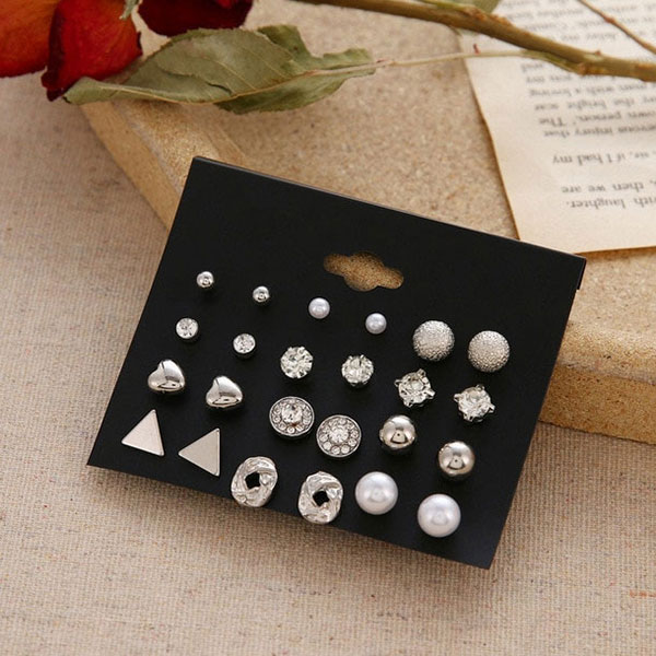 12 Pairs Unique Style Different Shape Studs Earrings Set For Teen Girls