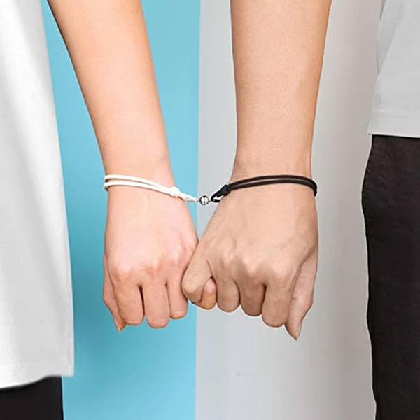 Heart Shape Magnetic Couple Adjustable Bracelets - Pair of Braided Rope Bracelets For Friends