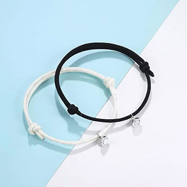 Heart Shape Magnetic Couple Adjustable Bracelets - Pair of Braided Rope Bracelets For Friends