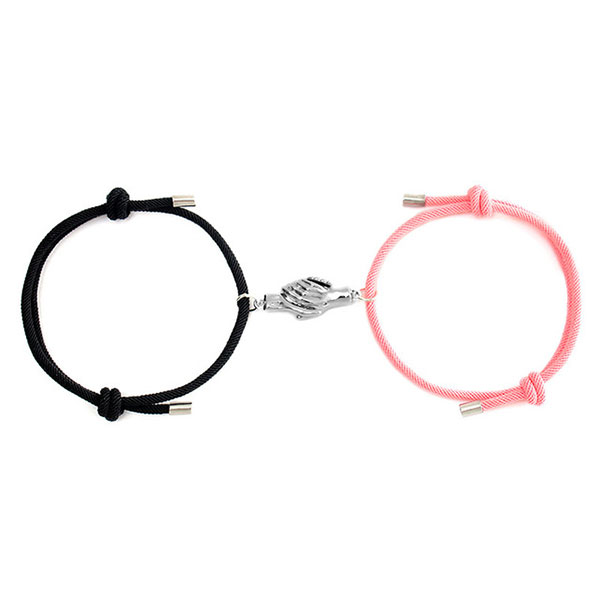 2Pcs Couple Hands Magnet Charm Bracelets- Adjustable Magnetic Paired Bracelets Gift for Girls and Boys