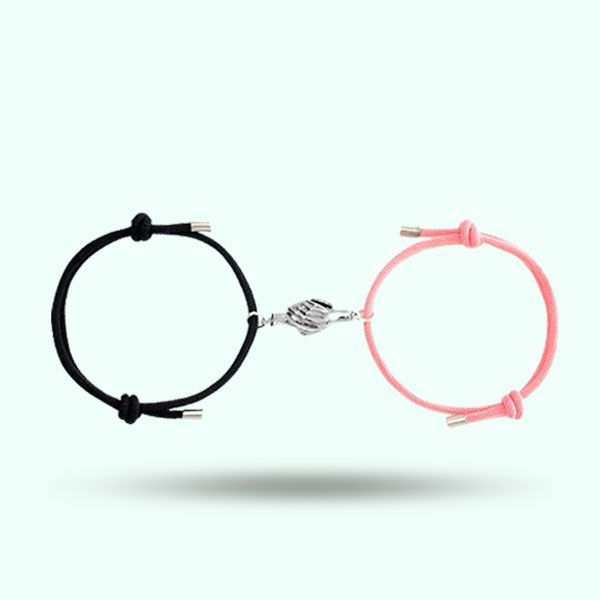 2Pcs Couple Hands Magnet Charm Bracelets- Adjustable Magnetic Paired Bracelets Gift for Girls and Boys