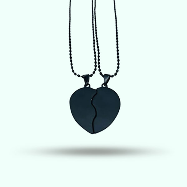 2Pcs Couple Magnetic Lovers Heart Pendant Necklaces- Broken Heart Necklace for Women and Men
