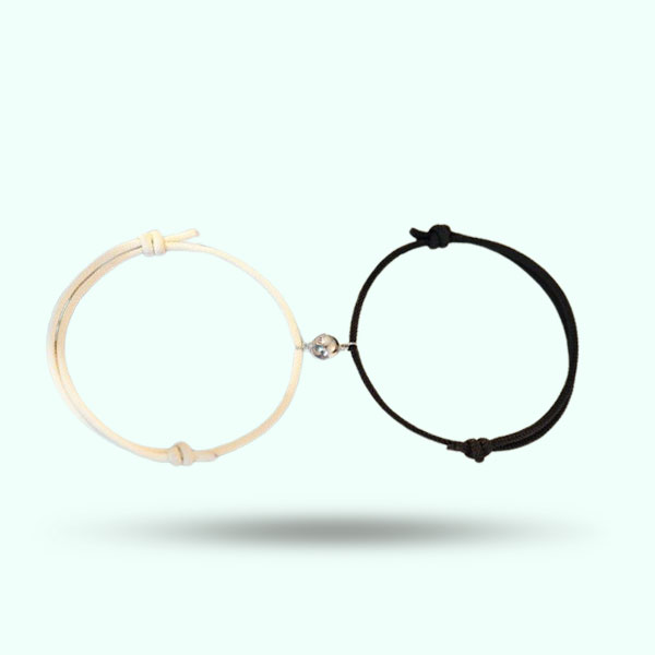 2Pcs/ Set Handmade Couple Magnet Bell Bracelets- Adjustable Rope Matching Bracelets for Friends