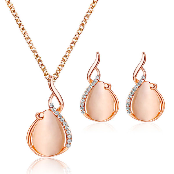 3Pcs Elegant Waterdrop Pendant Earrings Jewelry Set For Girls Women - Trendy Fashion Jewelry