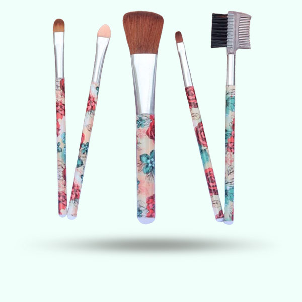 5 Pcs Mini Travel Portable Soft Makeup Printed Beautiful Brushes Set - Complete Set 