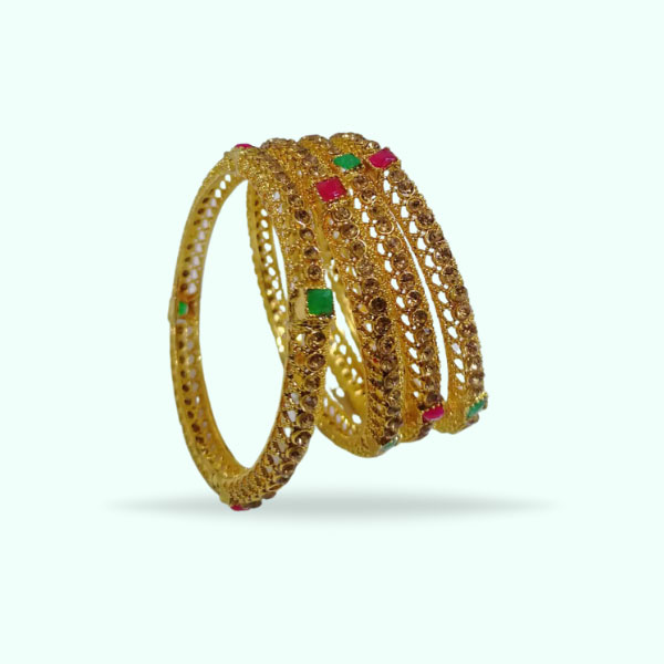 Golden Multicolor Crystal Bangles- Traditionally Bangles Set For Girls & Women