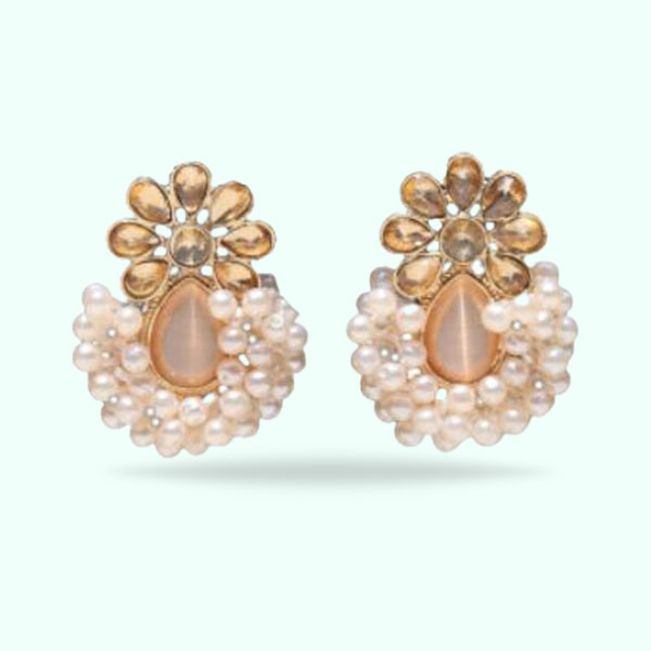 Beautiful Golden Flower Earrings- Crystal Pearl Earrings for Girls