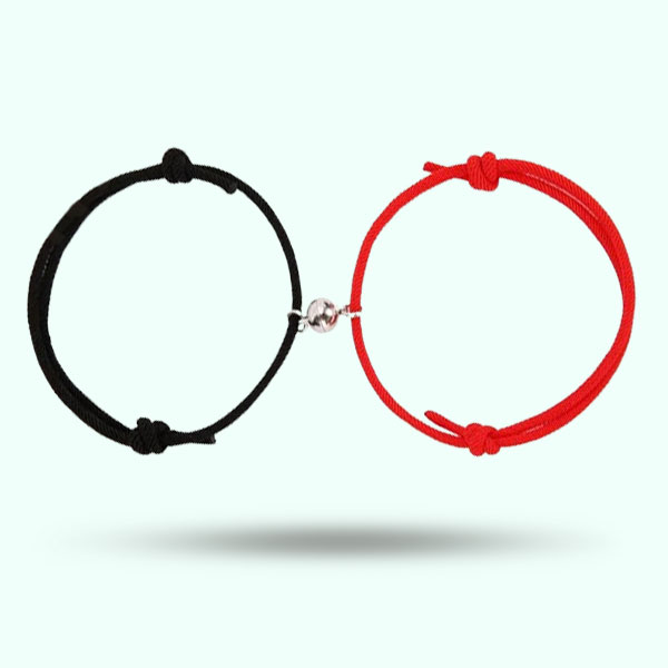 Black and Red Handmade Couple Magnetic Bracelets- Adjustable Rope Matching Bracelets Couples, Friends Gift