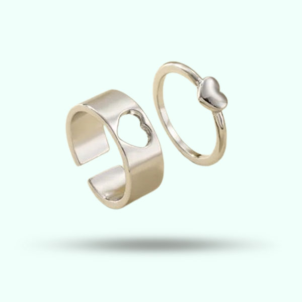 Couple Multi-layer Heart-Shaped Open Rings Set- Adjustable Matching Rings for Girls and Boys