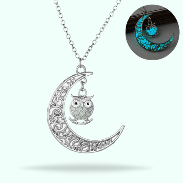 Crescent Moon Glowing Orb Cage Pendant Necklace for Women and Men