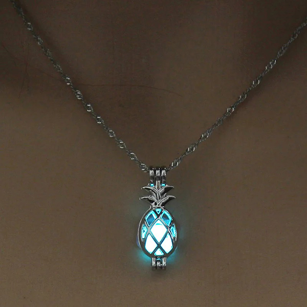 Aqua Glow In The Dark Pineapple Necklace - Hollow Luminous Pendant Necklace For Women