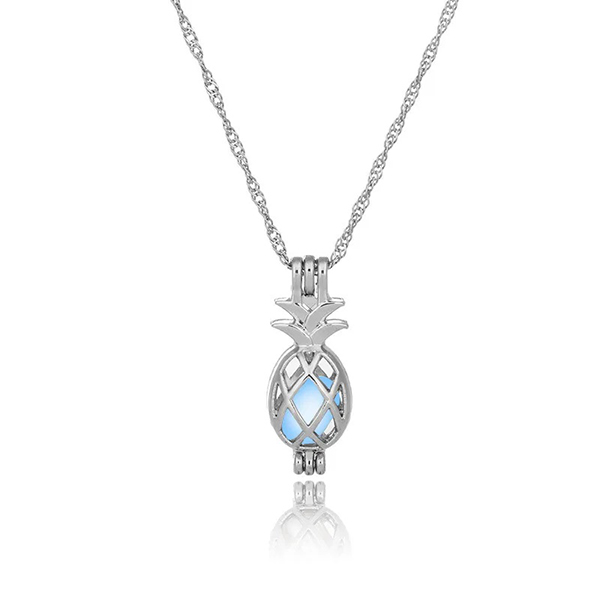 Aqua Glow In The Dark Pineapple Necklace - Hollow Luminous Pendant Necklace For Women
