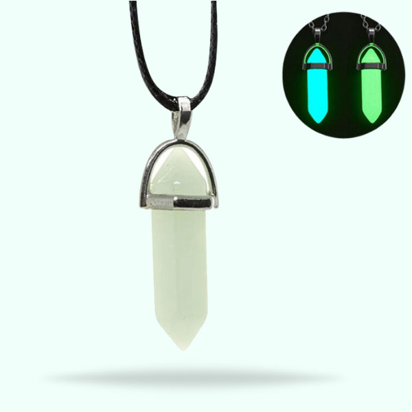 Luminous Natural Crystal Stone Hexagonal Column Fluorescent Pendant Necklace For Girls And Boys