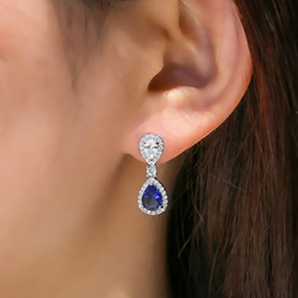 Elegant Royal Blue Crystal Earrings- Water Drop Earrings for Girls