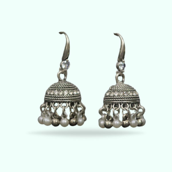 New Style Round Jhummka Pearl Crystal Silver Earrings For Girls & Women - Fashion Jewelry