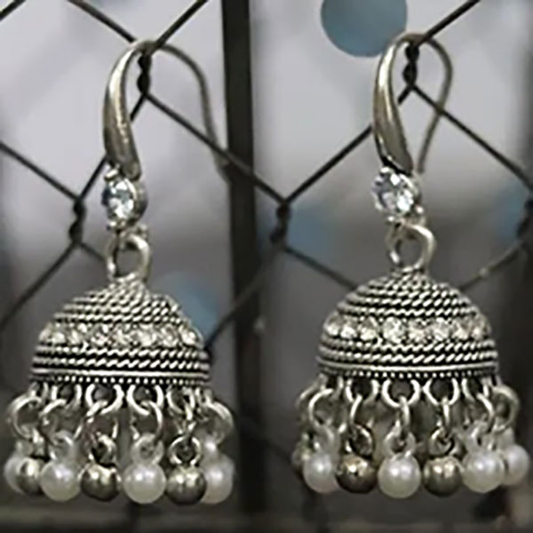 New Style Round Jhummka Pearl Crystal Silver Earrings For Girls & Women - Fashion Jewelry