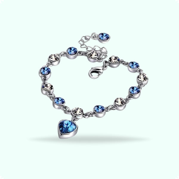 Fashion Blue Crystal Heart of Ocean Bracelets- Sparkling Shiny Heart Bracelet for Women Valentine's Gift Jewelry 
