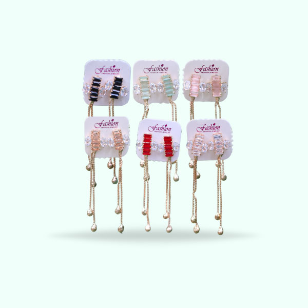 Set of 6 Multicolor Crystal Long Tail Earrings Set- Pearl Drop Earrings for Girls