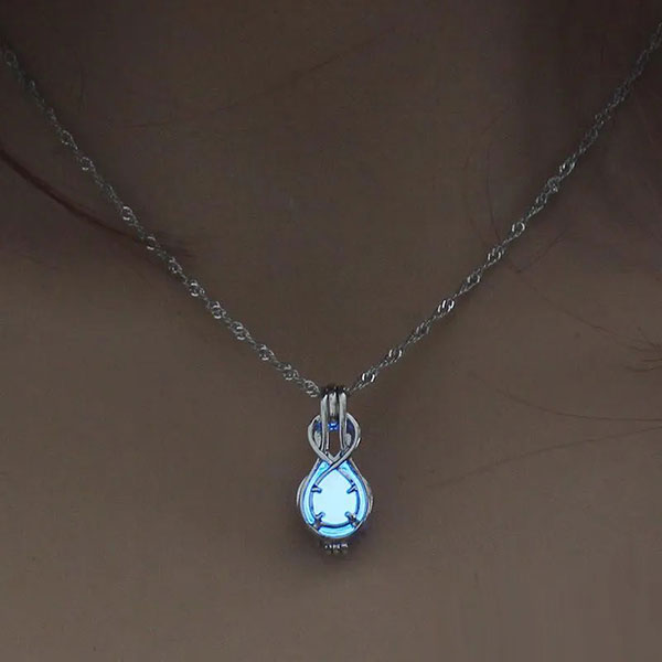 Glow In The Dark Blue Silver Color Guitar-Shaped Pendant- Luminous Locket for Girls