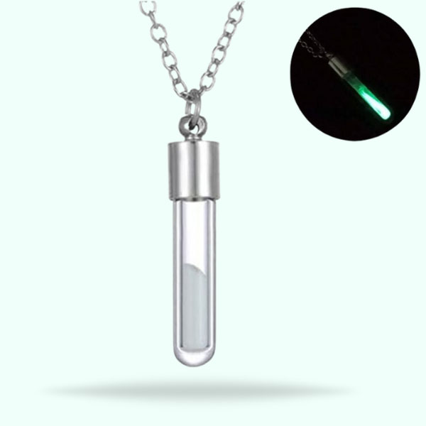 Glow In The Dark Glass Pendant Necklace Women's Hourglass Green 