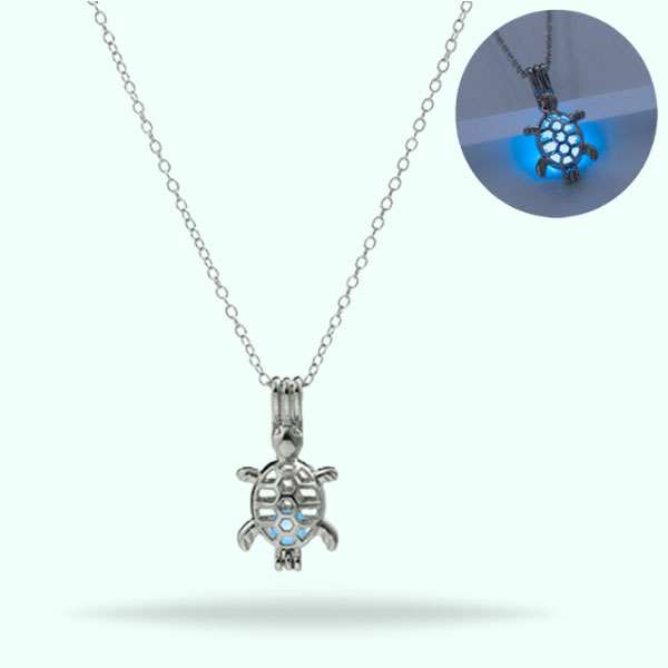 Glow In The Dark Tortoise Shaped Blue Locket Necklace Jewelry For Women & Men
