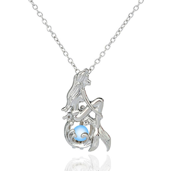 Glow in the Dark Mermaid Shape Blue Luminous Pendant Necklace - Fashion Jewelry For Girls