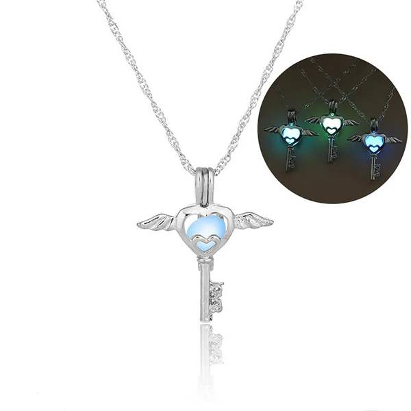 Glow in The Dark Flying Heart Beads Cage Pendant Necklaces For Women - Luminous Fashion Jewelry