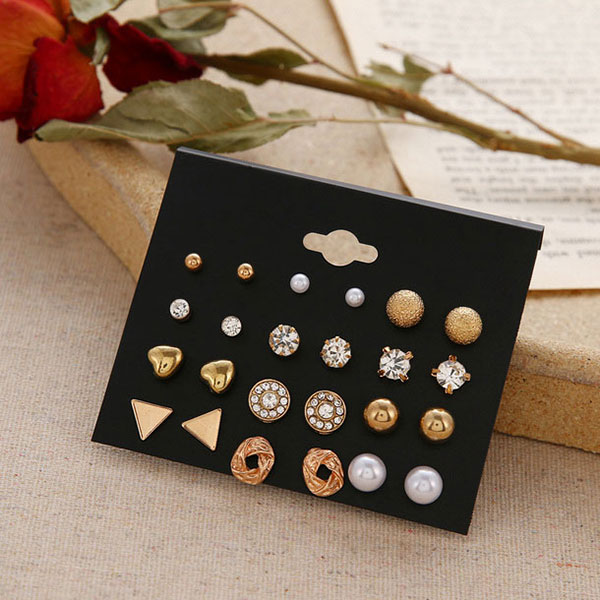 Golden Crystal Stud Earrings for Women & Girls - Girl's Fashion Jewelry