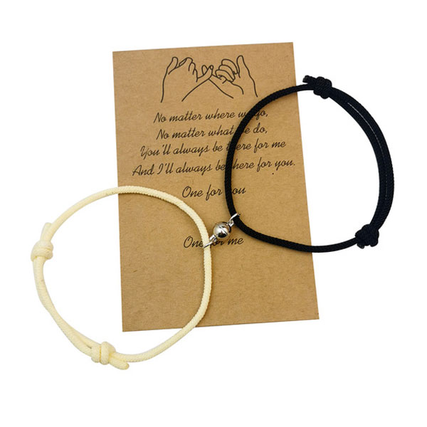 2Pcs/ Set Handmade Couple Magnet Bell Bracelets- Adjustable Rope Matching Bracelets for Friends