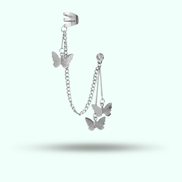 Korean Butterfly Silver Earrings- Ear Cuff  for Girls Party Gift Jewelry