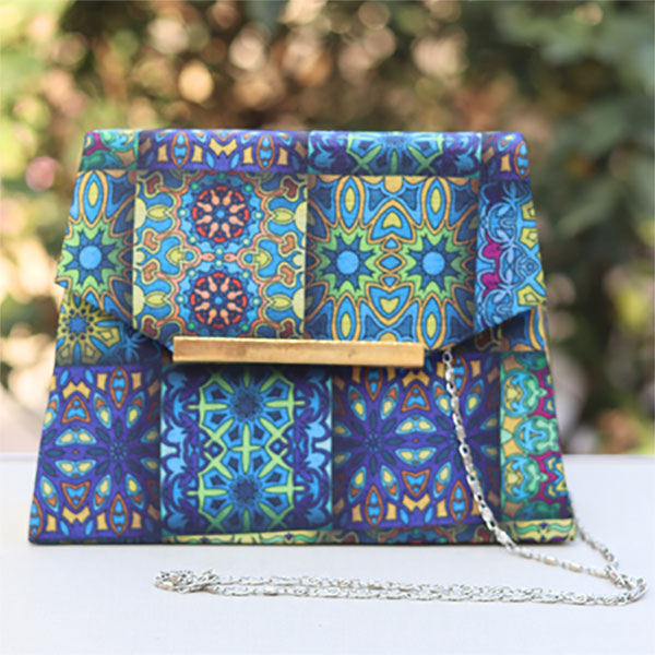 Lady's Multicolor Embroidery Printed Handbag with Chain Strip - Girls Fashion Accessories