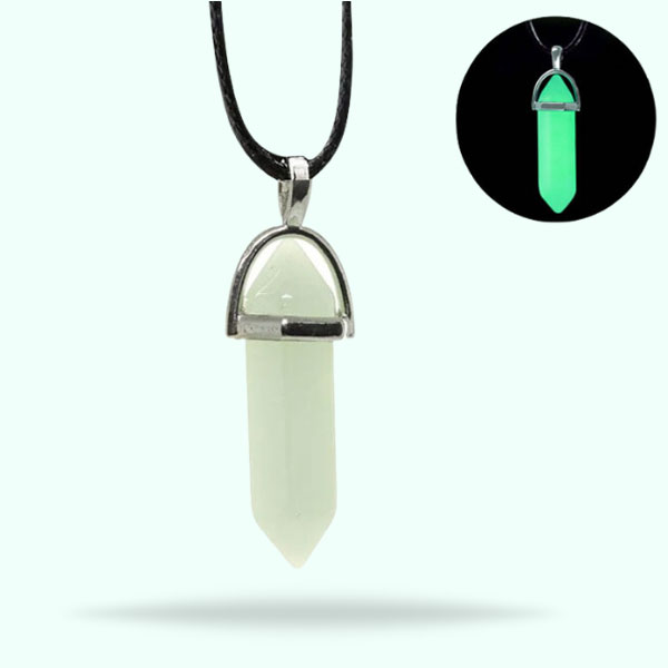 Luminous Hexagonal Green Color Natural Crystal Stone Glowing Necklace  For Men & Women