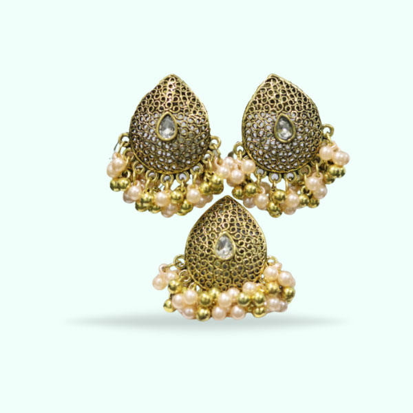 Glamour Golden Matching Earrings and Ring Set for Girls
