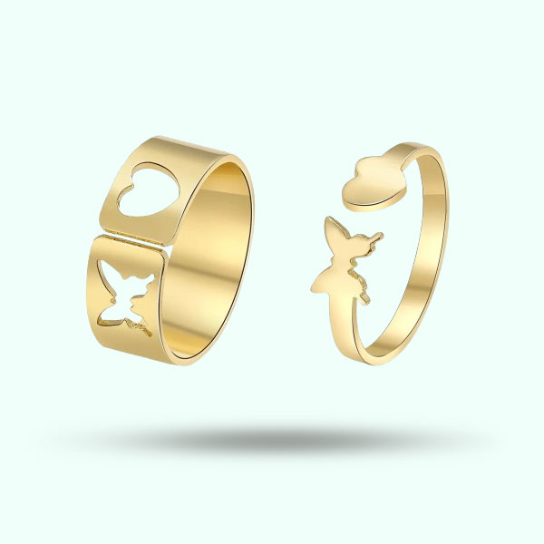 Multi-layer Adjustable Butterfly Heart Open Finger Rings- Beautiful Couple Rings Set for Women, Men Couple Jewelry