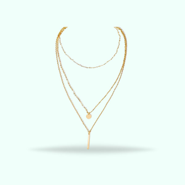 New Multi-layer Copper Bead Chain Sequin Metal Strip Pendant Necklace 