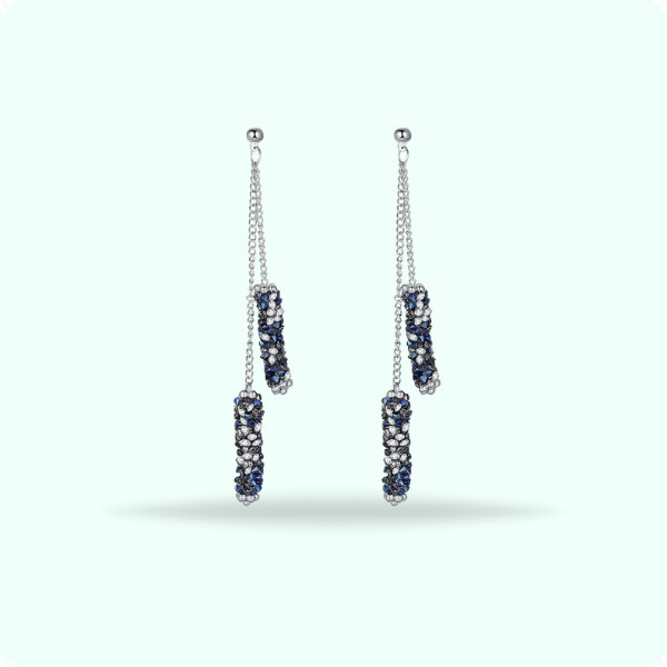 New Creative Blue Rhinestone Long Geometric Tassel Earrings For Women's Gift Jewelry