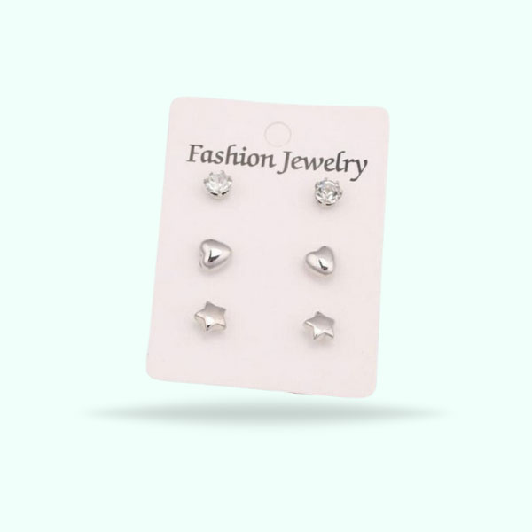 New Silver Heart Stud Earrings- Heart and Star-Shaped for Girls