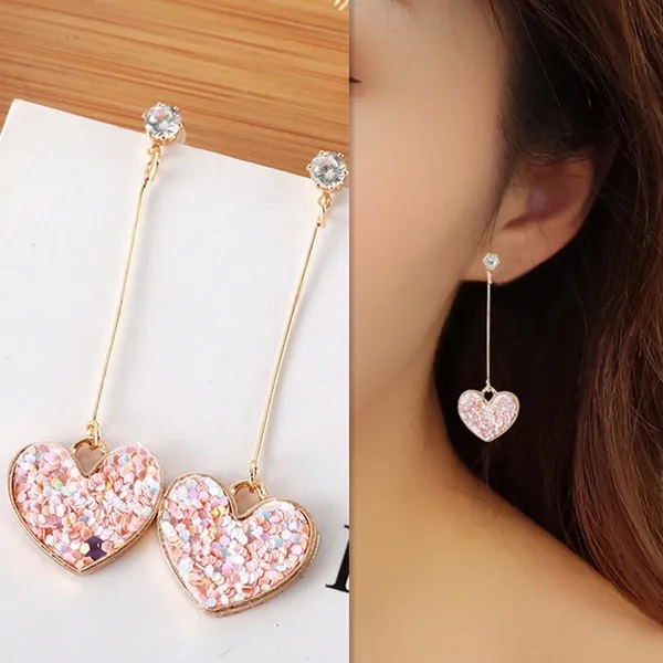 New Fashion Sweet Pink Heart Long Earrings