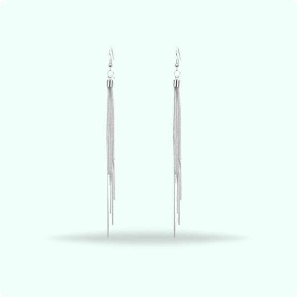 New Silver Temperament Doorbelled Crystal Long Tassel Earrings