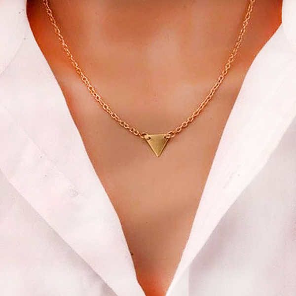 New Style Single Triangle-Shaped Pendant Necklace- Fashion Gold Choker Maxi Necklace