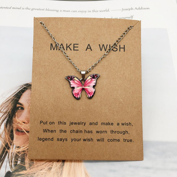 New Trendy Pink Color Aesthetic Butterfly Pendant Necklace For Girls - Jewelry Gift For Her