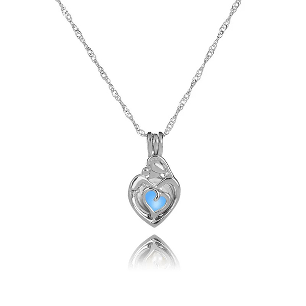Beautiful Love Heart Luminous Aqua Bead Cage Pendant Necklaces For Girls - Fashion Glowing Jewelry