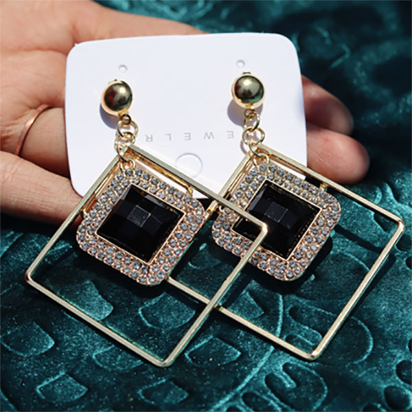 Pretty Western Black and Golden Combination Earrings- Crystal Drop Earrings for Girls and Women