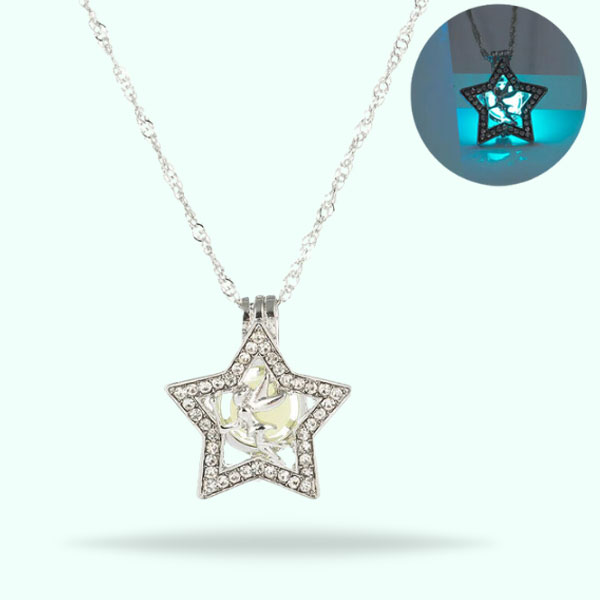 Shining Crystal Star Shape Pendant Necklace- Glow In The Dark Necklace for Women and Men Jewelry 