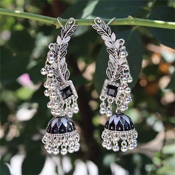 Silver & Black Combination Antique Jhummka Earrings for Girls
