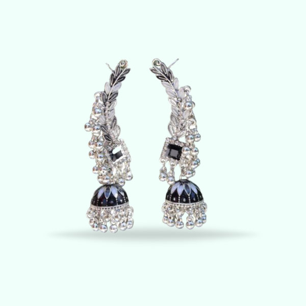 Silver & Black Combination Antique Jhummka Earrings for Girls