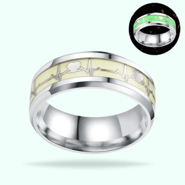 Size 10 - Glow In Dark Luminous Heartbeat Classic Couple Rings- Stainless Steel Same Finger Rings for Women and Men