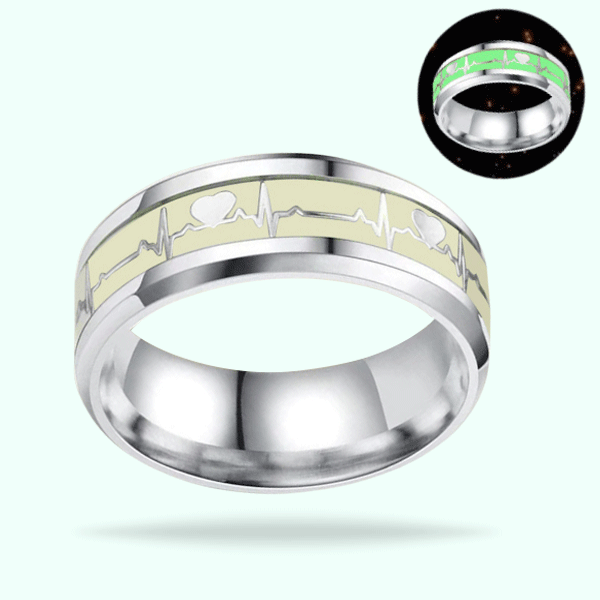 Size 6 - Couple Luminous Heartbeat Pattern Finger Ring- Stainless Steel Rings For Women, Men Jewelry Gift Accessories